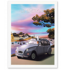 AFFICHE Bretagne, Bigoudène en 2 CV (30 x 40 cm)